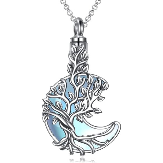 YAFEINI Tree of Life Urn Necklaces for Ashes 925 Sterling Silver Moonstone Tree of Life Cremation Jewelry for Ashes Memory Jewelry for Women Men