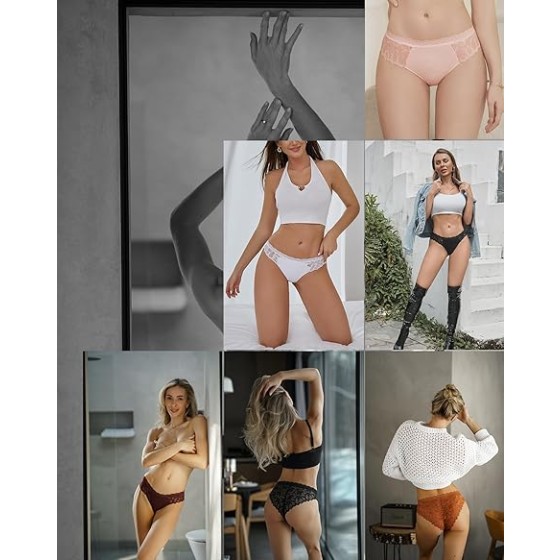 ROSYCORAL Sexy Underwear for Women Lace Cheeky Soft Hipster Low Rise Breathable Undies Cotton Bikini Panties 6 Pack