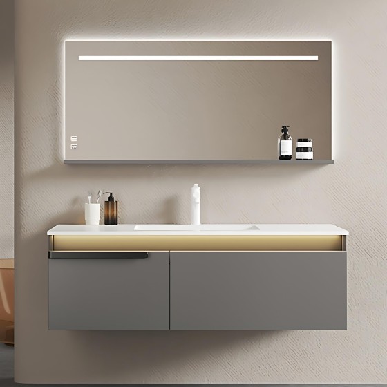Bathroom Vanity with Sink - Modern Bathroom Sink Cabinet Set, Wall Mounted Floating Vanity, Equipped with LED Smart Defogger Mirror, Gift for Her