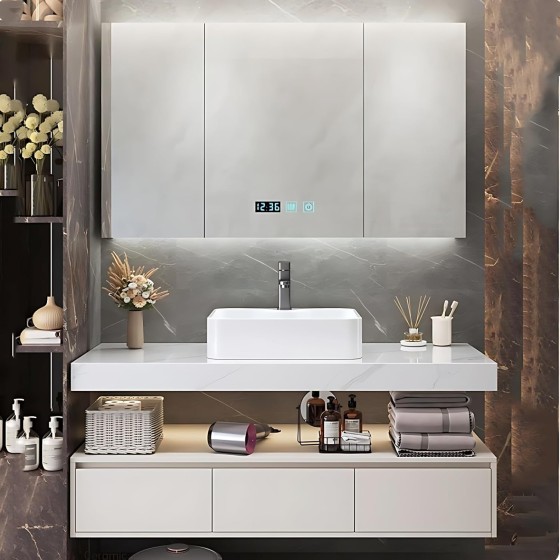 Bathroom Vanity with Sink - Modern Wall Mounted Floating Vanity & LED Smart Defogger Mirror Set, Bathroom Sink Cabinet