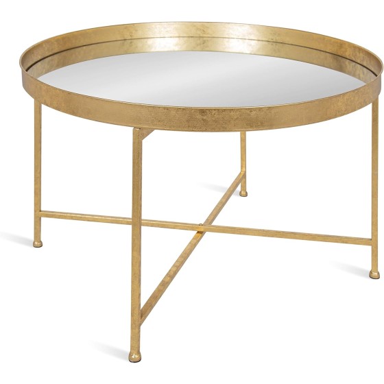 Kate and Laurel Celia Metal Foldable Round Accent Coffee Table, 28.25" x 28.25" x 19", Mirrored Surface and Gold Frame, Modern Minimalist Design and Detachable Magnetic Tabletop