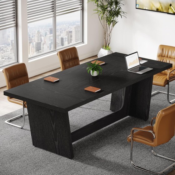 Tribesigns 6FT Conference Table, 71” Rectangular Executive Meeting Table for Office, Large Sturdy Business Desk with Solid Wooden Pedestal, Industrial Seminar Table
